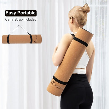 Eco-Friendly Cork Yoga Mat, 7mm Thick, 72"x24", Cork+TPE, 2 lbs, Non-Slip, Lightweight & Cushioned Mat for Hot Yoga, Pilates & Home Fitness, Durable Surface with Natural Grip and Carry Strap