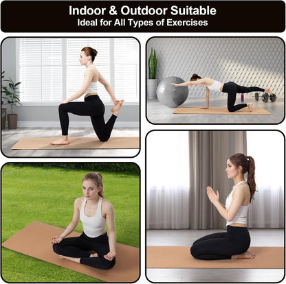 Eco-Friendly Cork Yoga Mat, 7mm Thick, 72"x24", Cork+TPE, 2 lbs, Non-Slip, Lightweight & Cushioned Mat for Hot Yoga, Pilates & Home Fitness, Durable Surface with Natural Grip and Carry Strap