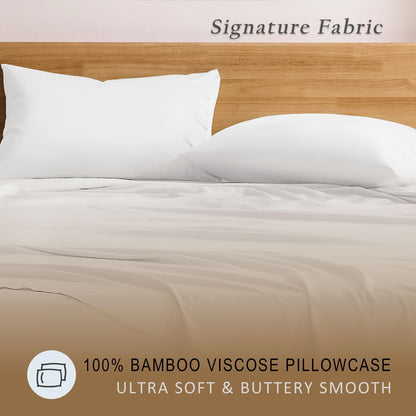 Luxury Pillow Case Set of 2 - Cooling Viscose Derived from Bamboo, Oeko-TEX, Breathabl Silky Soft Pillow Cases with Envelope Closure (Standard, White)