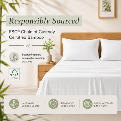 Luxury Pillow Case Set of 2 - Cooling Viscose Derived from Bamboo, Oeko-TEX, Breathabl Silky Soft Pillow Cases with Envelope Closure (Standard, White)