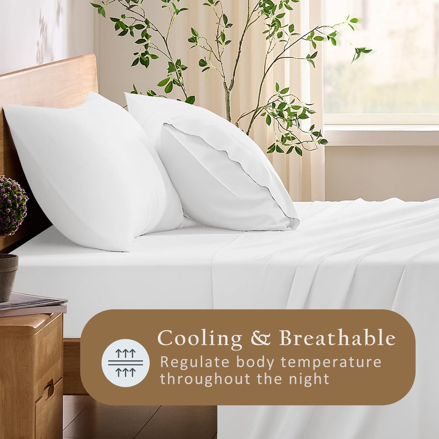 Luxury Pillow Case Set of 2 - Cooling Viscose Derived from Bamboo, Oeko-TEX, Breathabl Silky Soft Pillow Cases with Envelope Closure (Standard, White)