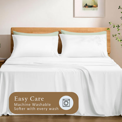 Luxury Pillow Case Set of 2 - Cooling Viscose Derived from Bamboo, Oeko-TEX, Breathabl Silky Soft Pillow Cases with Envelope Closure (Standard, White)
