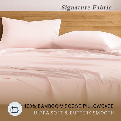 Luxury Pillow Case Set of 2 - Cooling Viscose Derived from Bamboo, Oeko-TEX, Breathabl Silky Soft Pillow Cases with Envelope Closure (Standard, White)