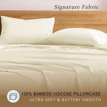 Luxury Pillow Case Set of 2 - Cooling Viscose Derived from Bamboo, Oeko-TEX, Breathabl Silky Soft Pillow Cases with Envelope Closure (Standard, White)