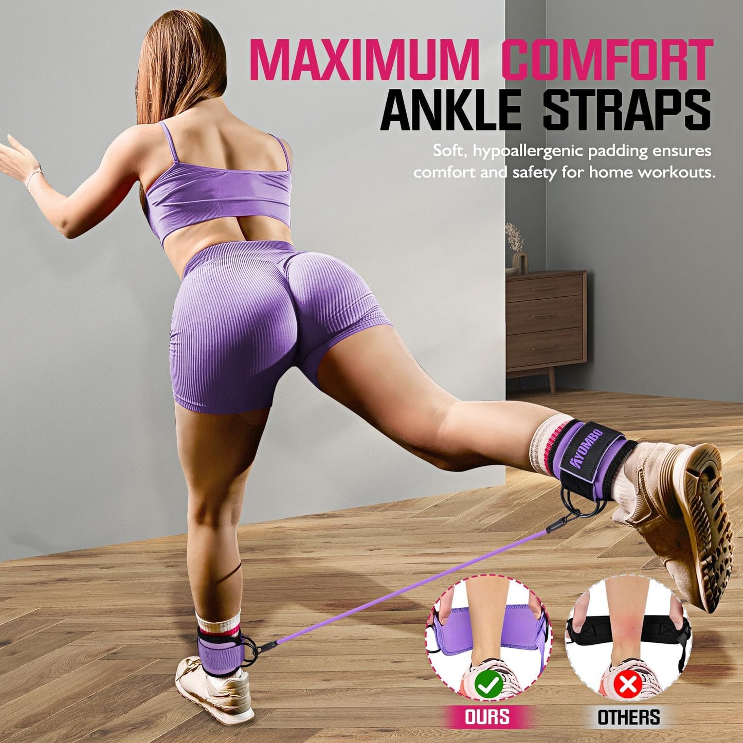 Ankle Resistance Bands with Cuffs, Home Gym Workout Equipment, Lifting Glute Butt Exercise Equipment for Women, Ankle Weights Fitness Set, Leg Booty Equipment for Training Perfect Body Shape