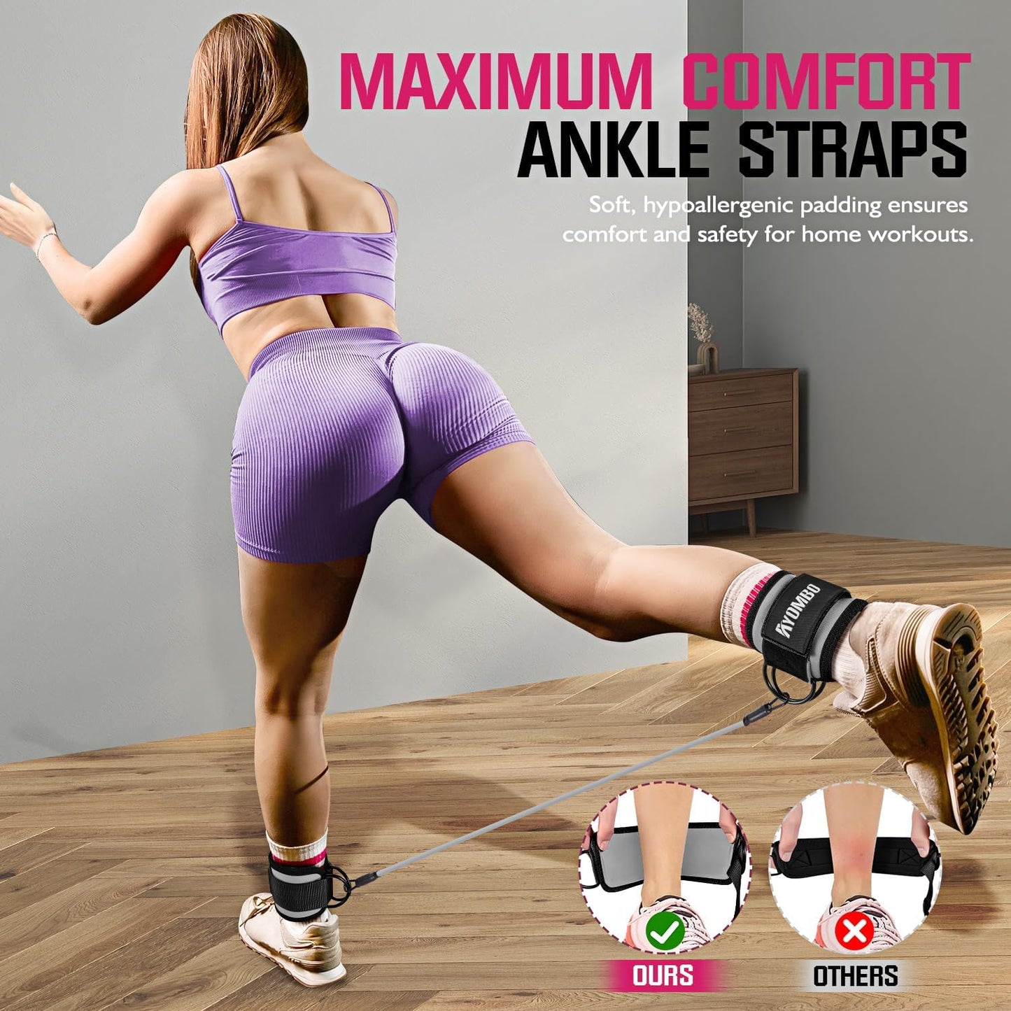Ankle Resistance Bands with Cuffs, Home Gym Workout Equipment, Lifting Glute Butt Exercise Equipment for Women, Ankle Weights Fitness Set, Leg Booty Equipment for Training Perfect Body Shape