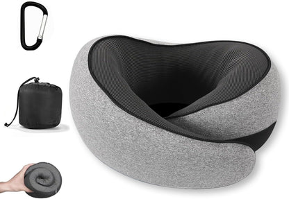 Travel Pillow for Airplane, Memory Foam Neck Pillow for Travel with Chin Support, Washable Cover & Storage Bag, Ergonomic 360° Neck Support for Long Flights, Car, Office, Home, Max Grey