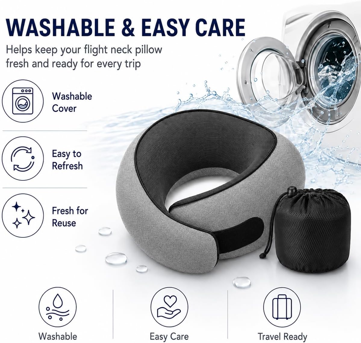 Travel Pillow for Airplane, Memory Foam Neck Pillow for Travel with Chin Support, Washable Cover & Storage Bag, Ergonomic 360° Neck Support for Long Flights, Car, Office, Home, Max Grey