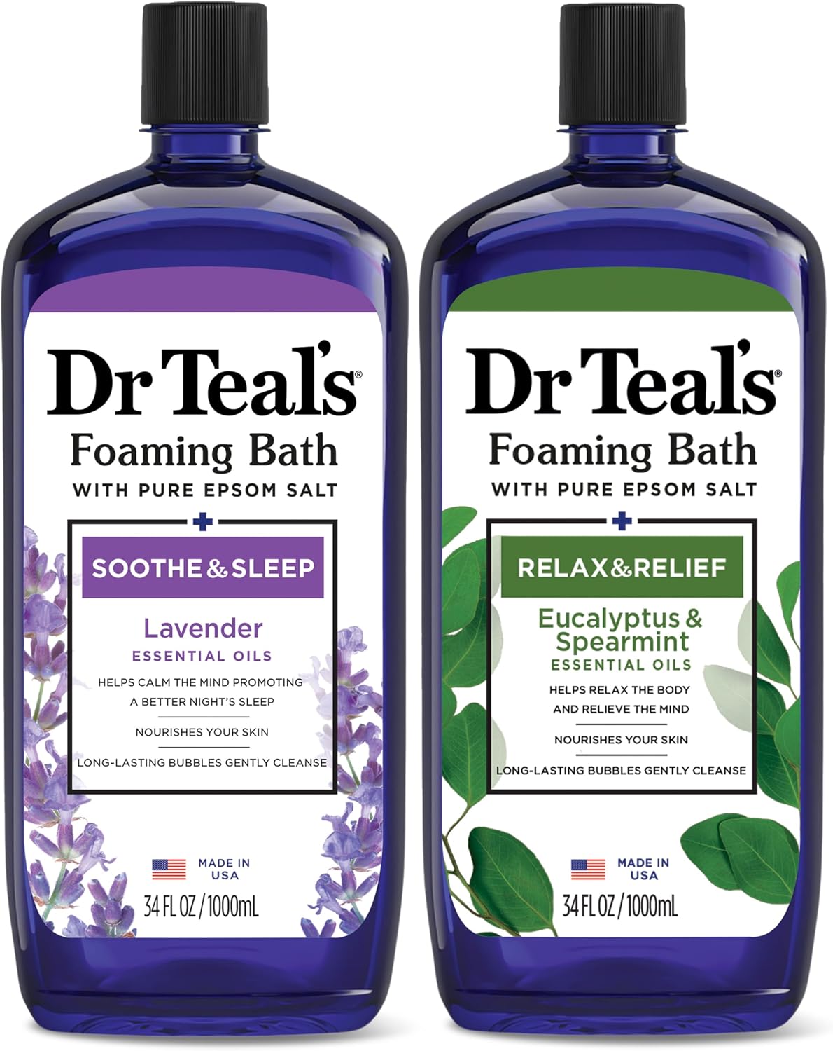 Foaming Bath with Pure Epsom Salt, Relax & Relief with Eucalyptus & Spearmint, 34 fl oz (Pack of 2)
