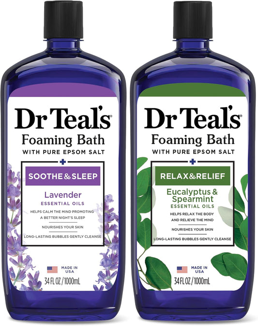 Foaming Bath with Pure Epsom Salt, Relax & Relief with Eucalyptus & Spearmint, 34 fl oz (Pack of 2)