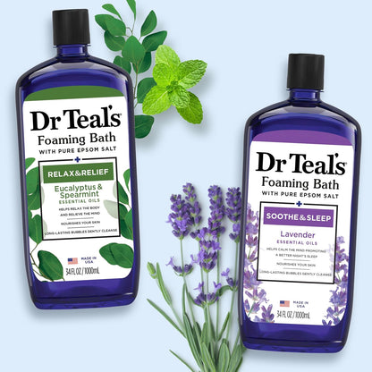 Foaming Bath with Pure Epsom Salt, Relax & Relief with Eucalyptus & Spearmint, 34 fl oz (Pack of 2)