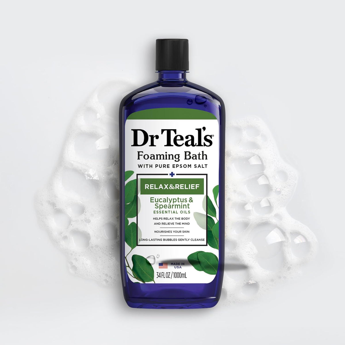 Foaming Bath with Pure Epsom Salt, Relax & Relief with Eucalyptus & Spearmint, 34 fl oz (Pack of 2)