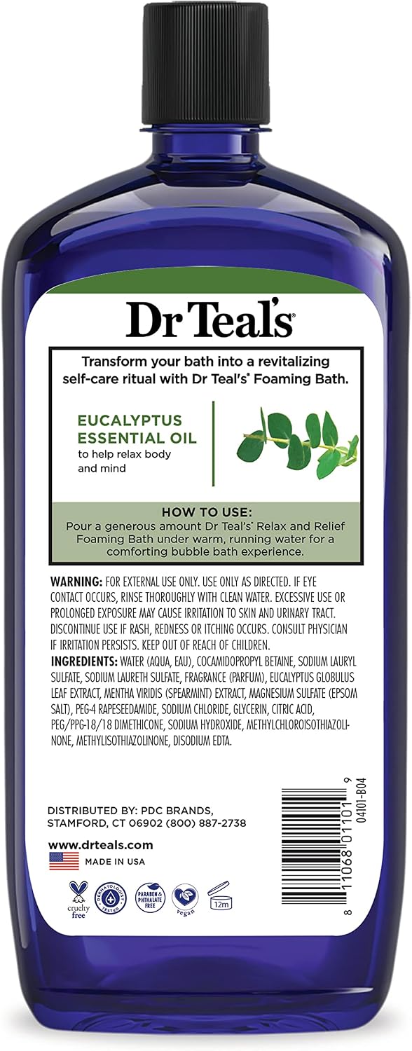 Foaming Bath with Pure Epsom Salt, Relax & Relief with Eucalyptus & Spearmint, 34 fl oz (Pack of 2)