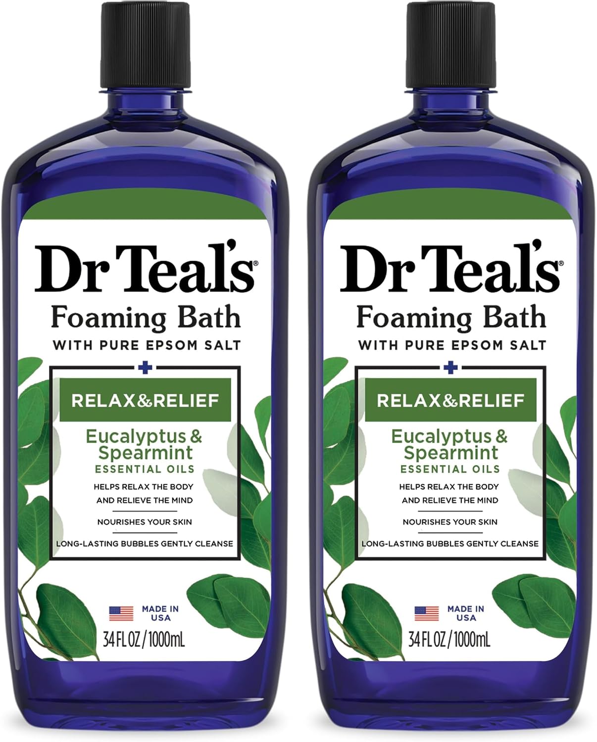 Foaming Bath with Pure Epsom Salt, Relax & Relief with Eucalyptus & Spearmint, 34 fl oz (Pack of 2)