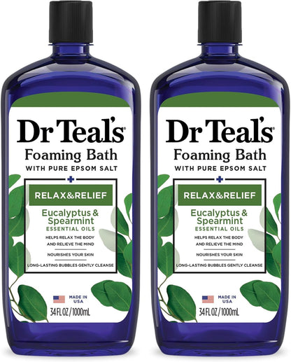 Foaming Bath with Pure Epsom Salt, Relax & Relief with Eucalyptus & Spearmint, 34 fl oz (Pack of 2)