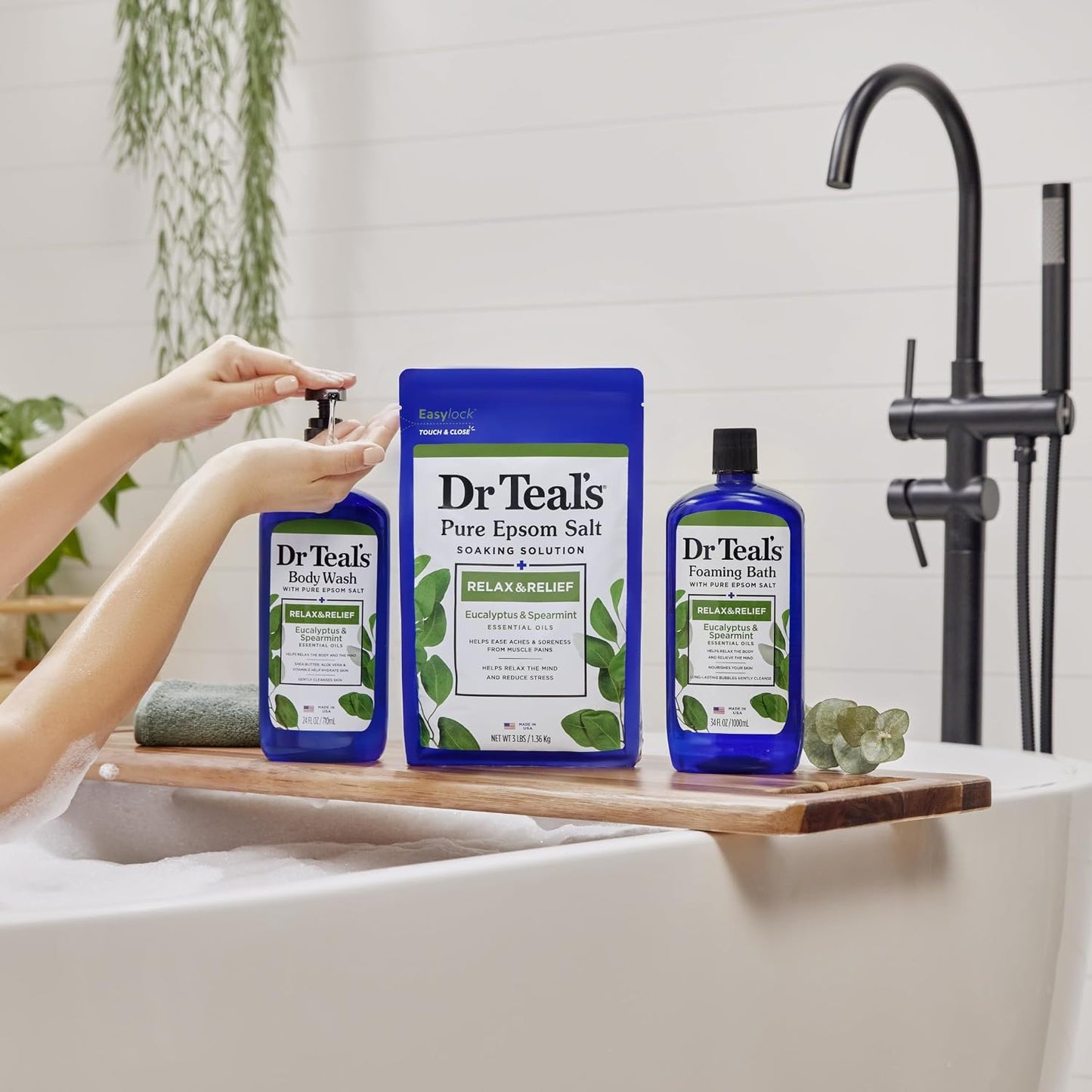 Foaming Bath with Pure Epsom Salt, Relax & Relief with Eucalyptus & Spearmint, 34 fl oz (Pack of 2)