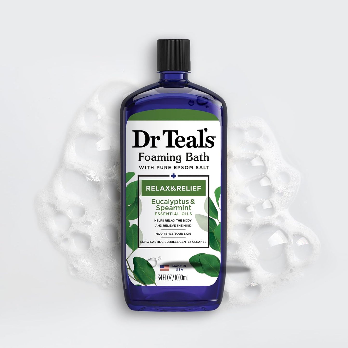 Foaming Bath with Pure Epsom Salt, Relax & Relief with Eucalyptus & Spearmint, 34 fl oz (Pack of 2)