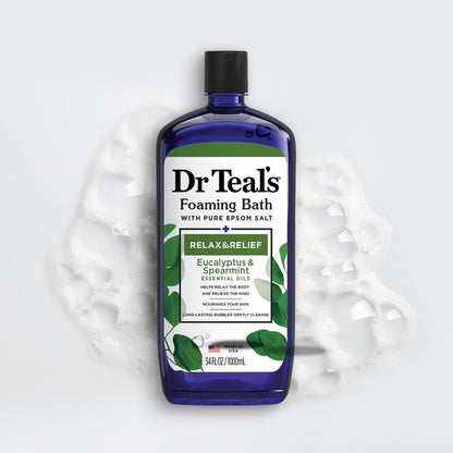 Foaming Bath with Pure Epsom Salt, Relax & Relief with Eucalyptus & Spearmint, 34 fl oz (Pack of 2)
