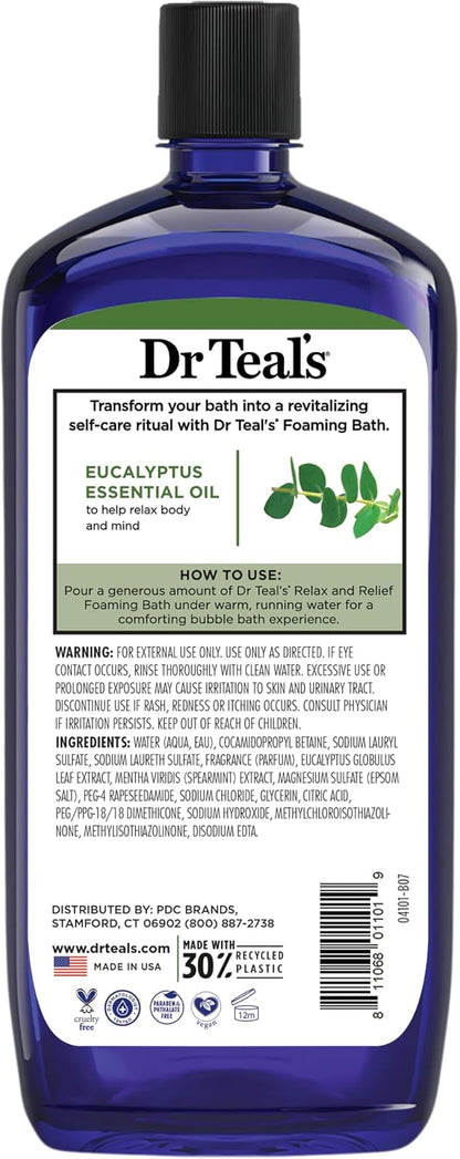 Foaming Bath with Pure Epsom Salt, Relax & Relief with Eucalyptus & Spearmint, 34 fl oz (Pack of 2)