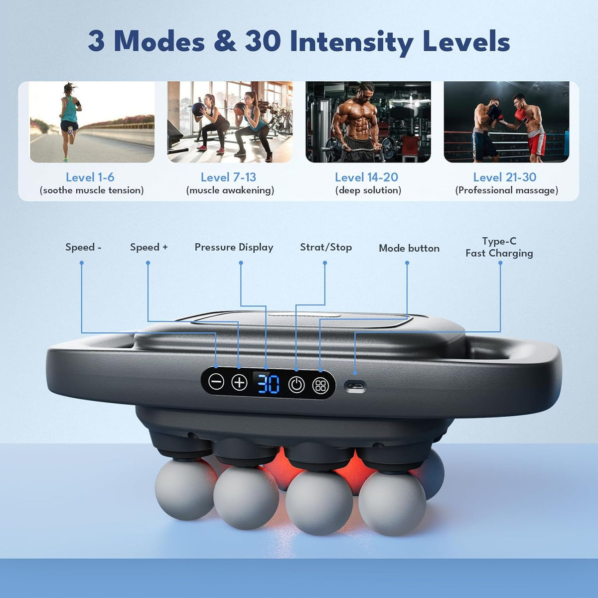 VTT 16 head massage gun deep tissue, Percussion Muscle Massager with 16 Heads, 3 Modes & 30 Intensities,Quiet Handheld Massager for Back Neck Shoulder Legs Muscle Pain Relief