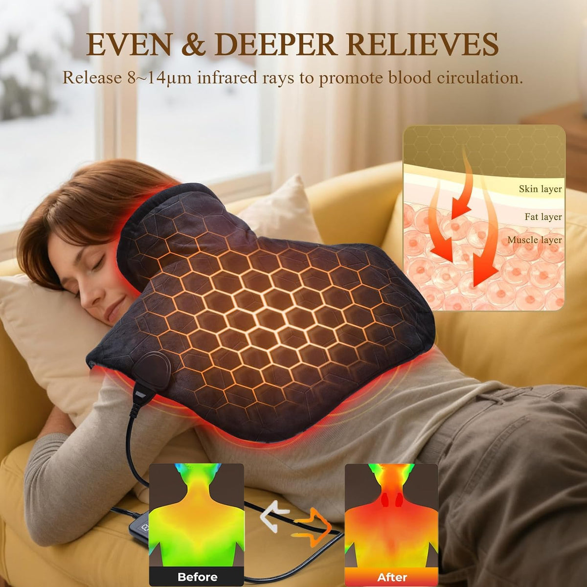 Fast-Heating Far Infrared Heating Pad for Neck and Shoulders and Back