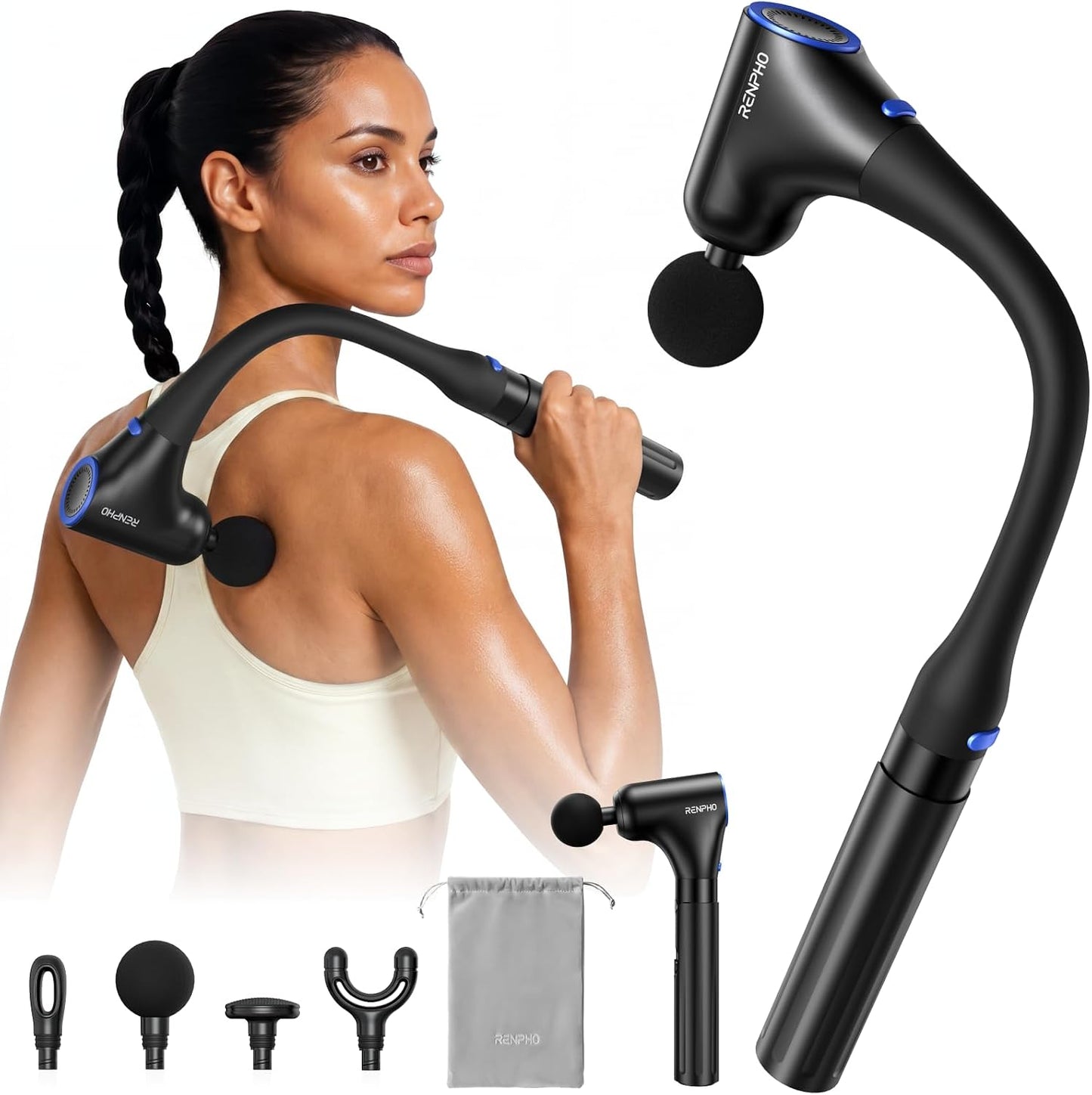 Reach Curve Massage Gun with Extension Handle, 4-in-1 Massager