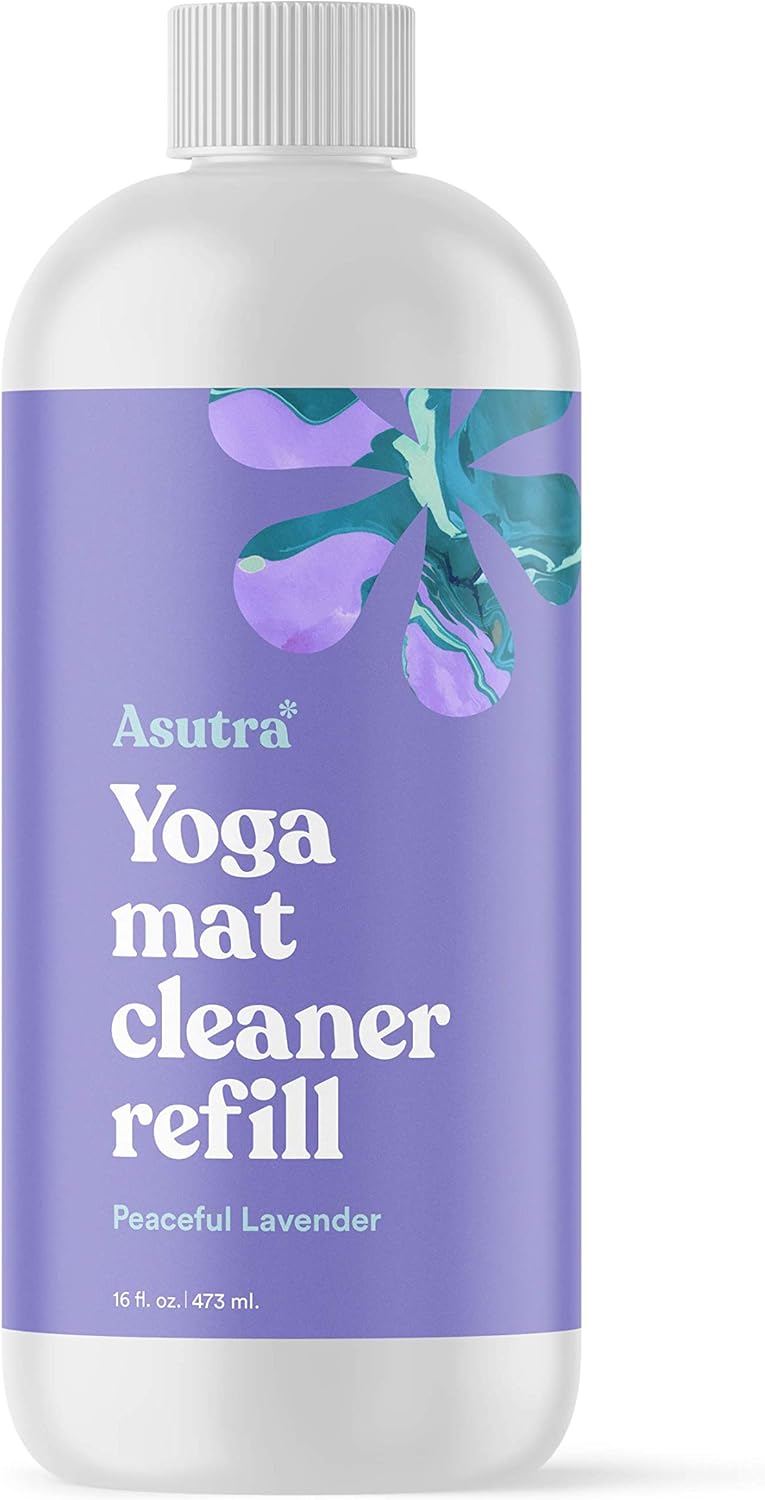 ASUTRA Yoga Mat Cleaner Spray Refill (Peaceful Lavender), 16 fl oz - Organic Essential Oils, No Slippery Residue, Deep-Cleansing for Fitness Gear & Gym Equipment