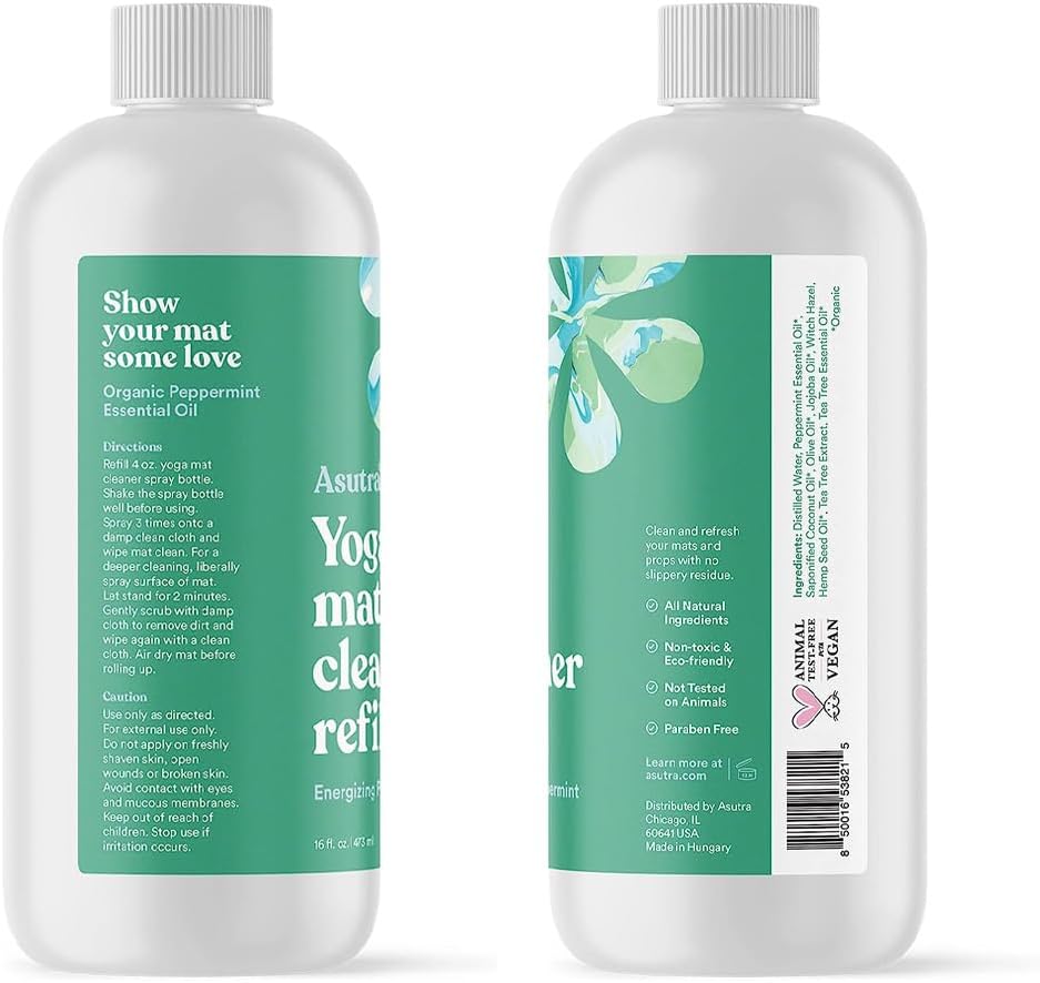 ASUTRA Yoga Mat Cleaner Spray Refill (Peaceful Lavender), 16 fl oz - Organic Essential Oils, No Slippery Residue, Deep-Cleansing for Fitness Gear & Gym Equipment