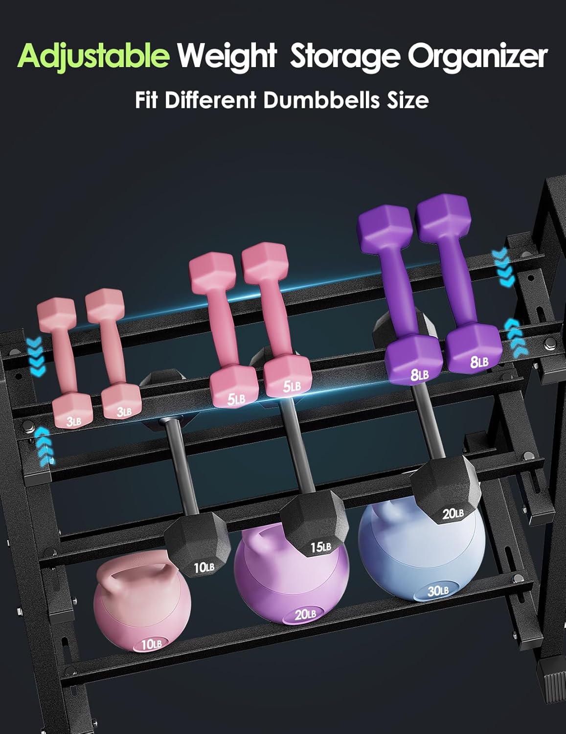 3 Tier Dumbbell Rack Stand Only, 1300LBS Heavy Duty | Trapezoidal Frame for Stability, Space-Saving Design; Fits Dumbbells, Kettlebells, Barbells for Home Gym