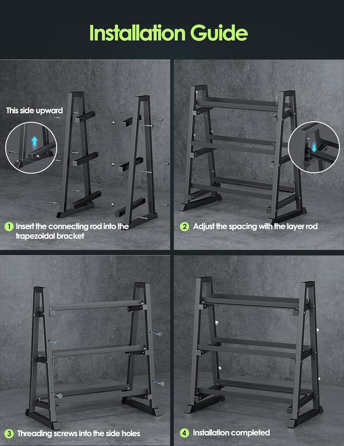3 Tier Dumbbell Rack Stand Only, 1300LBS Heavy Duty | Trapezoidal Frame for Stability, Space-Saving Design; Fits Dumbbells, Kettlebells, Barbells for Home Gym