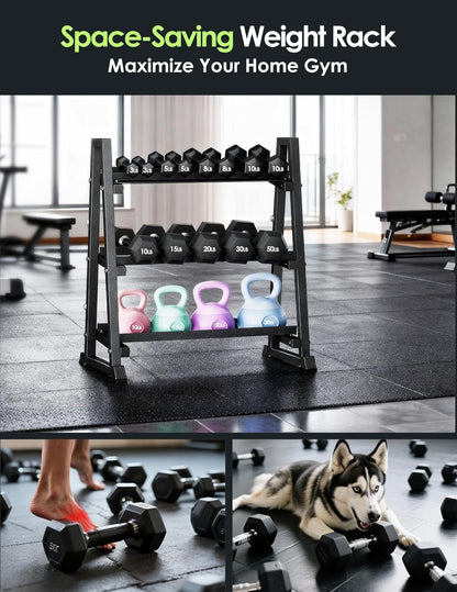 3 Tier Dumbbell Rack Stand Only, 1300LBS Heavy Duty | Trapezoidal Frame for Stability, Space-Saving Design; Fits Dumbbells, Kettlebells, Barbells for Home Gym