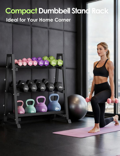3 Tier Dumbbell Rack Stand Only, 1300LBS Heavy Duty | Trapezoidal Frame for Stability, Space-Saving Design; Fits Dumbbells, Kettlebells, Barbells for Home Gym