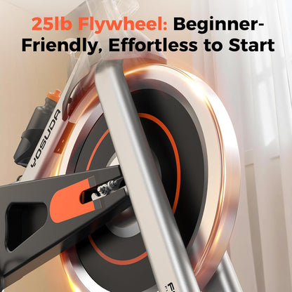 Exercise Bike, Brake Pad Stationary Bike for Home with Exclusive App, Magnetic Indoor Cycling Bike with 300 lb Weight Capacity, Low Noise, Tablet Holder and Fitness Courses for Weight Loss