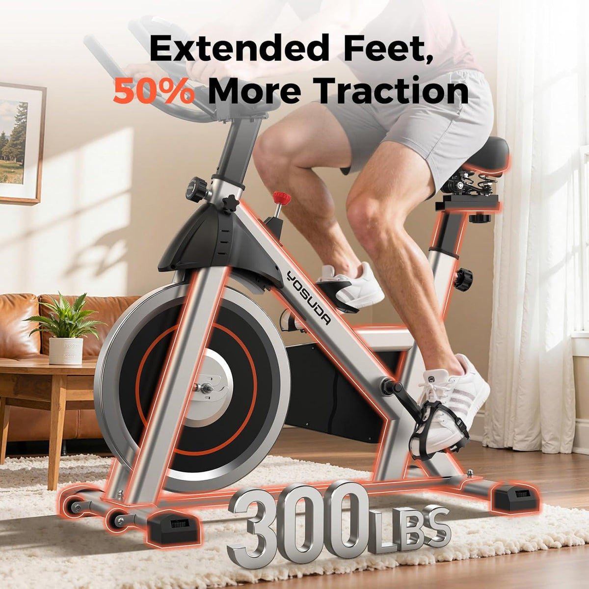 Exercise Bike, Brake Pad Stationary Bike for Home with Exclusive App, Magnetic Indoor Cycling Bike with 300 lb Weight Capacity, Low Noise, Tablet Holder and Fitness Courses for Weight Loss