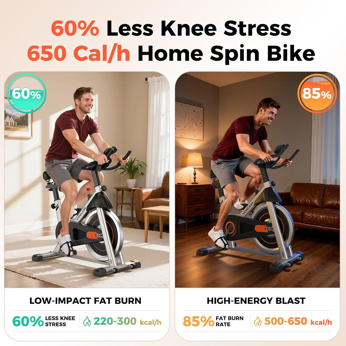 Exercise Bike, Brake Pad Stationary Bike for Home with Exclusive App, Magnetic Indoor Cycling Bike with 300 lb Weight Capacity, Low Noise, Tablet Holder and Fitness Courses for Weight Loss