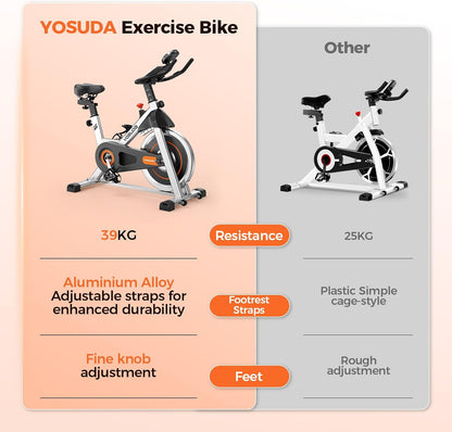 Exercise Bike, Brake Pad Stationary Bike for Home with Exclusive App, Magnetic Indoor Cycling Bike with 300 lb Weight Capacity, Low Noise, Tablet Holder and Fitness Courses for Weight Loss