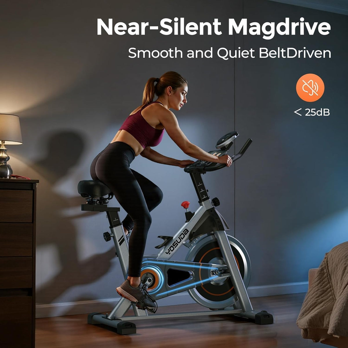 Exercise Bike, Brake Pad Stationary Bike for Home with Exclusive App, Magnetic Indoor Cycling Bike with 300 lb Weight Capacity, Low Noise, Tablet Holder and Fitness Courses for Weight Loss