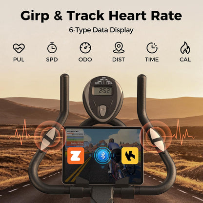 Exercise Bike, Brake Pad Stationary Bike for Home with Exclusive App, Magnetic Indoor Cycling Bike with 300 lb Weight Capacity, Low Noise, Tablet Holder and Fitness Courses for Weight Loss