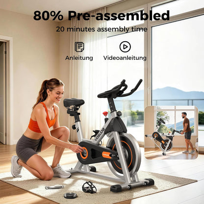 Exercise Bike, Brake Pad Stationary Bike for Home with Exclusive App, Magnetic Indoor Cycling Bike with 300 lb Weight Capacity, Low Noise, Tablet Holder and Fitness Courses for Weight Loss