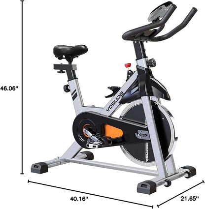Exercise Bike, Brake Pad Stationary Bike for Home with Exclusive App, Magnetic Indoor Cycling Bike with 300 lb Weight Capacity, Low Noise, Tablet Holder and Fitness Courses for Weight Loss