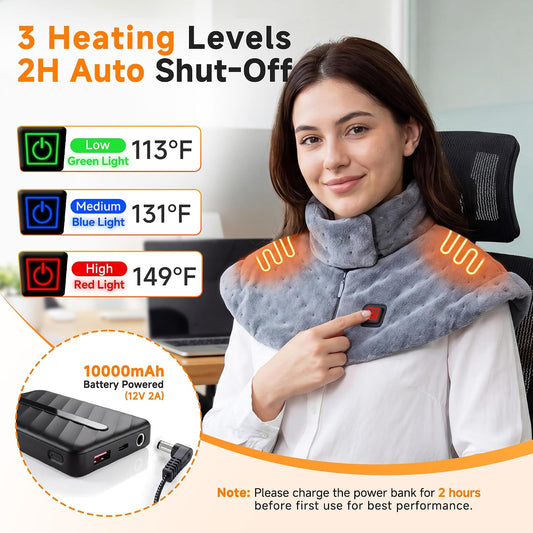 Portable Cordless Heating Pad for Neck and Shoulders Back, 10000mAh Battery