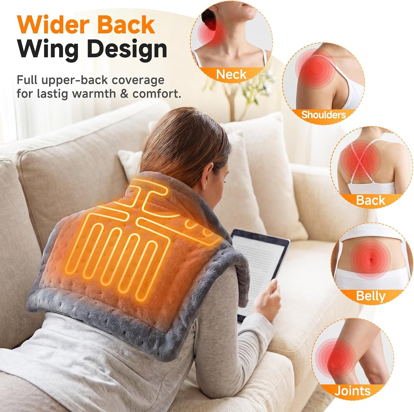 Portable Cordless Heating Pad for Neck and Shoulders Back, 10000mAh Battery