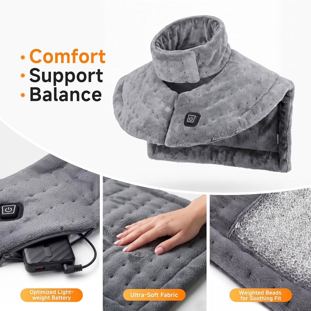 Portable Cordless Heating Pad for Neck and Shoulders Back, 10000mAh Battery