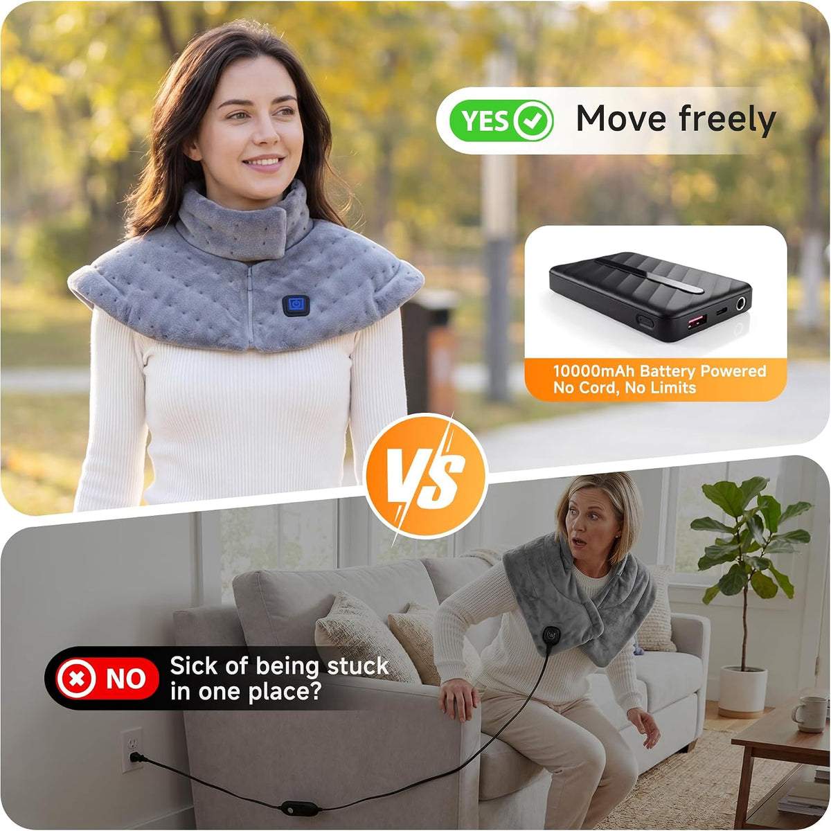 Portable Cordless Heating Pad for Neck and Shoulders Back, 10000mAh Battery