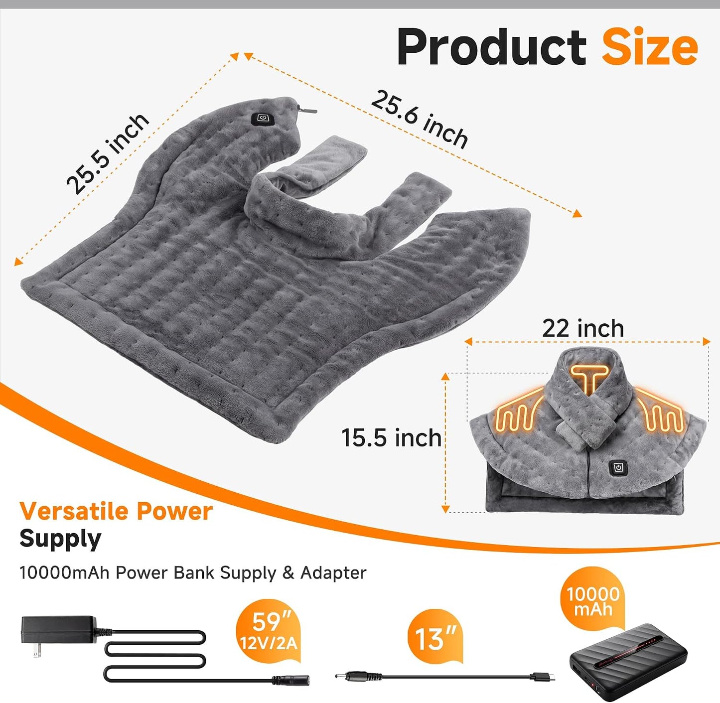 Portable Cordless Heating Pad for Neck and Shoulders Back, 10000mAh Battery