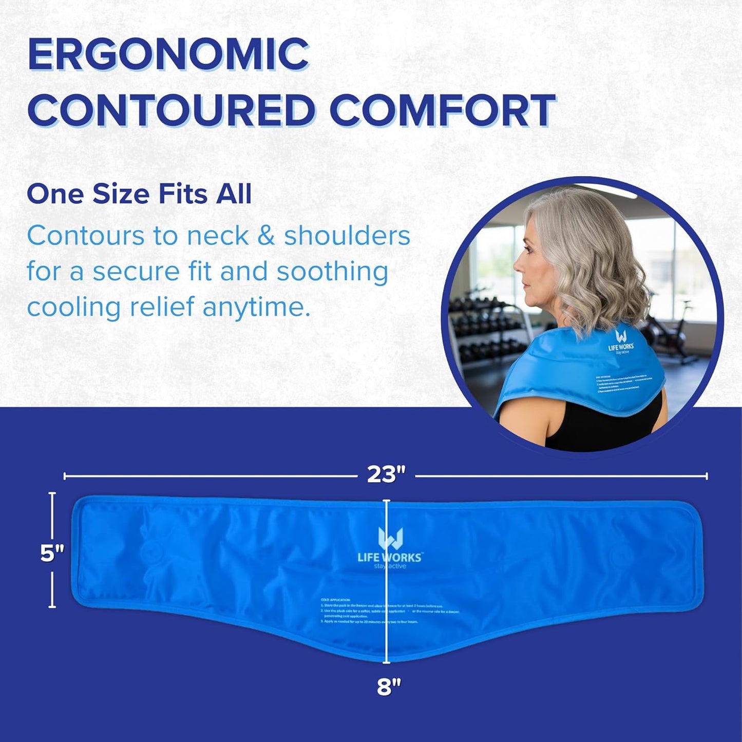 Gel Neck Ice Pack Wrap, Flexible Reusable Hot & Cold Pack, Soft Plush & Nylon Cover, Therapy Wrap for Neck, Shoulder & Upper Back Comfort, 23"x8"x5"