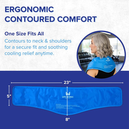 Gel Neck Ice Pack Wrap, Flexible Reusable Hot & Cold Pack, Soft Plush & Nylon Cover, Therapy Wrap for Neck, Shoulder & Upper Back Comfort, 23"x8"x5"