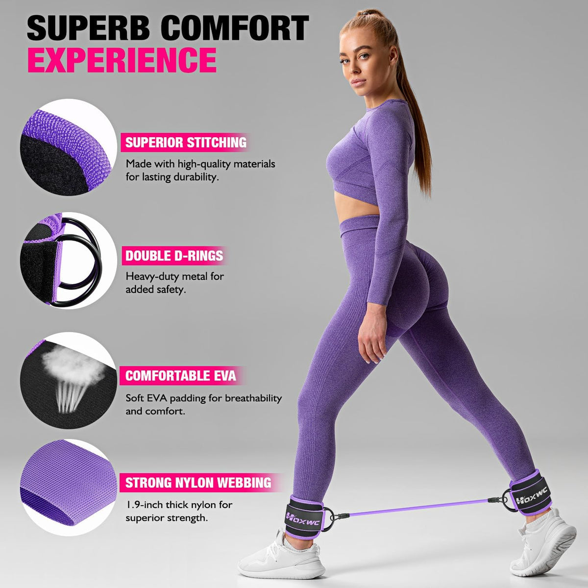 Ankle Resistance Bands with Cuffs, Ankle Bands for Working Out, Ankle Resistance Band for Leg, Booty Workout Equipment for Kickbacks Hip Fitness Training, Exercise Bands for Butt Lift Women