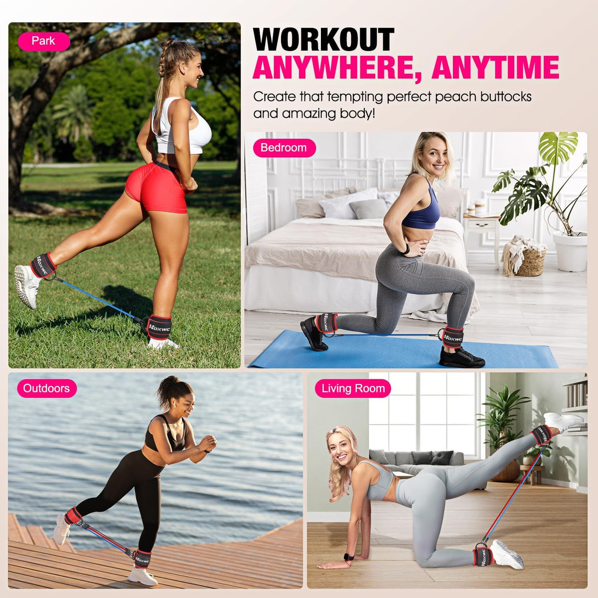 Ankle Resistance Bands with Cuffs, Ankle Bands for Working Out, Ankle Resistance Band for Leg, Booty Workout Equipment for Kickbacks Hip Fitness Training, Exercise Bands for Butt Lift Women