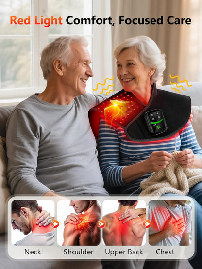 Red Light Therapy for Neck Shoulder with Heat & Massage, 5000mAh Controller Infrared Light Pad with 118 LEDs, Timer & Pulse Modes, Portable Design for Upper Back, Shoulder, Neck, Last 175-190mins